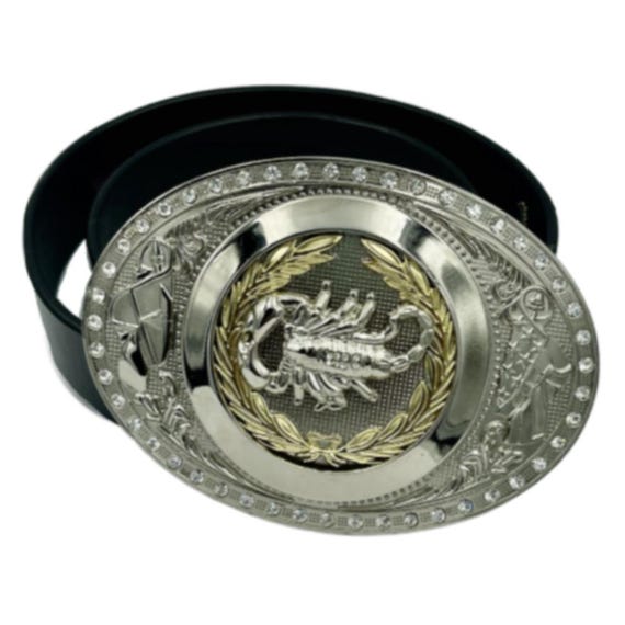 Western Rhinestone Belt Buckle Oval Silver Tone‎ Mexico Engraved Silver Western Belt Buckle: Mexican Flag Cowboy  main image 4