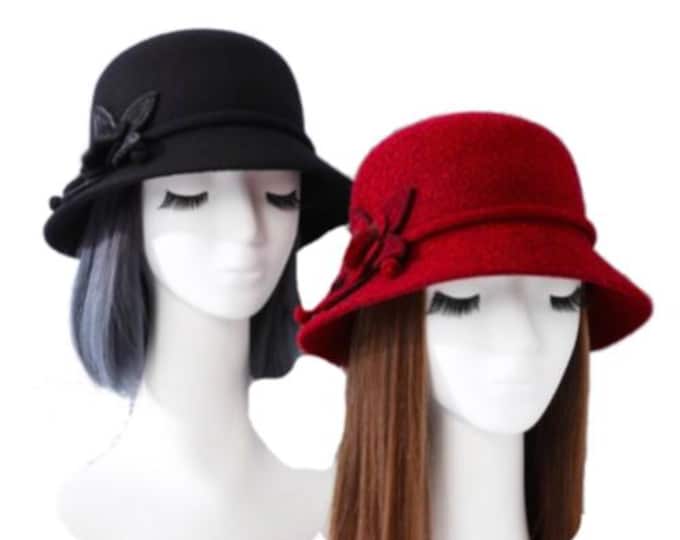 Women's 1920s Look Winter 100% Wool Cloche Bucket Beanie Bucket Hat