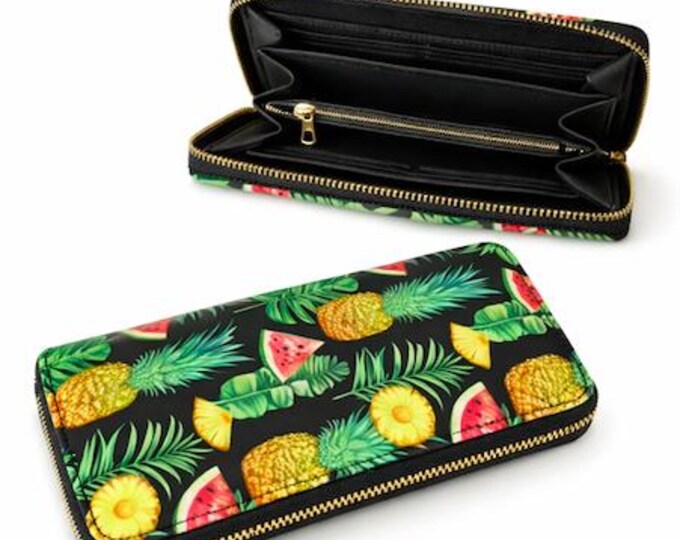 Premium Pineapples Fruit Colorful Zip Around Women's Clutch Wristlet Wallet