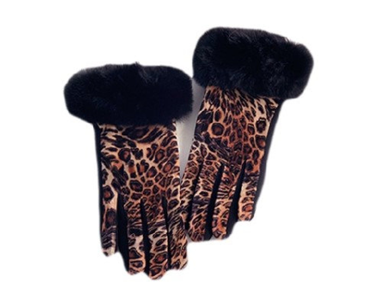 Women's Animal Print Cheetah Leopard Gloves Faux Fur Trim Etsy