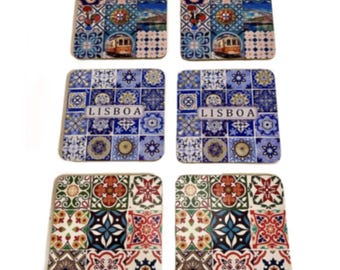 Decorative Souvenir Portugal Portuguese Tiles Style Square Coasters Set of 6