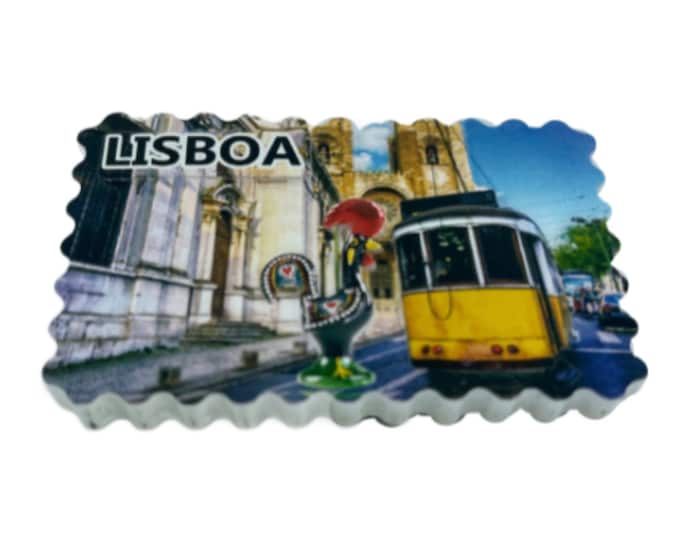 Portugal Lisboa Yellow Tram Galo de Barcelos Portuguese Tile Souvenir Magnet