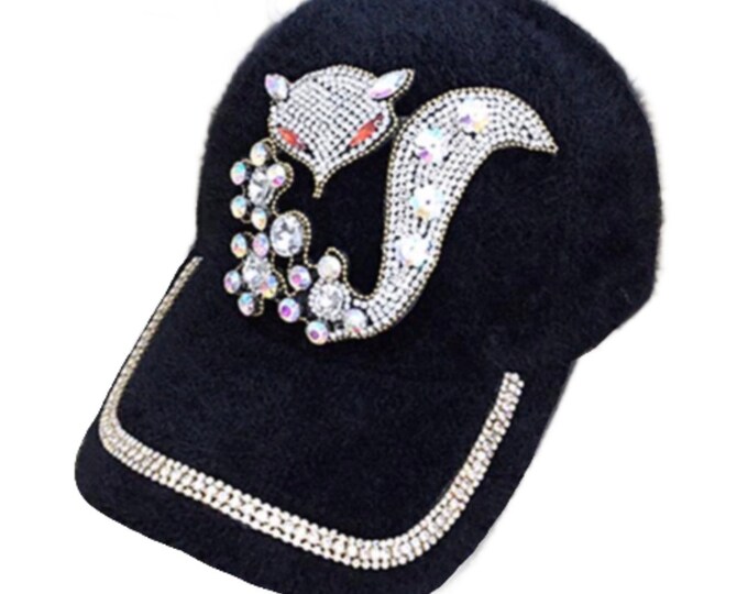 Black Women's Bling Hat Rhinestones Glitter Rhinestone Fox Cap