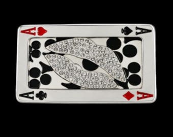 Four Aces Belt Buckle 4 Ace Rhinestone Lips Gambler Lucky Charm Buckles Belts