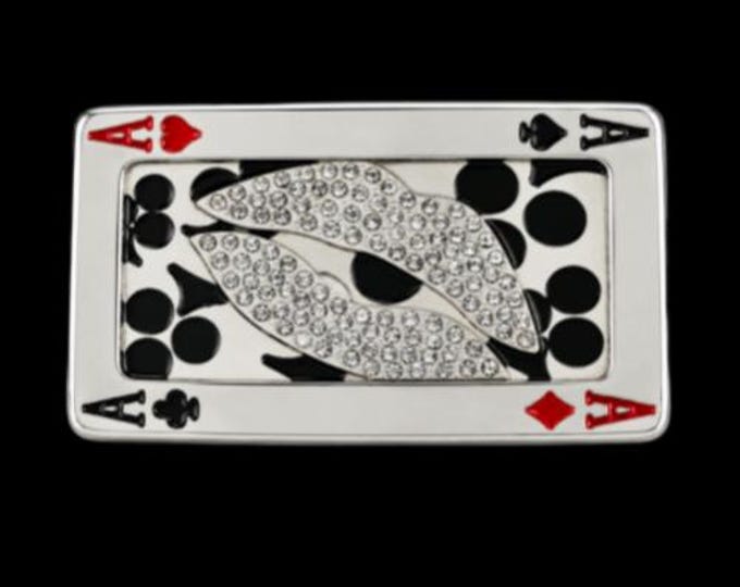 Four Aces Belt Buckle 4 Ace Rhinestone Lips Gambler Lucky Charm Buckles Belts