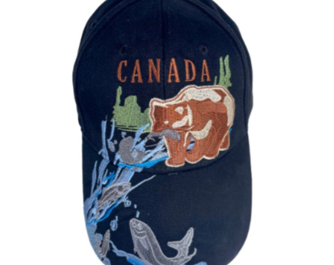 Canada Brown Bear Fishing Embroidered Baseball Ball Cap Hats