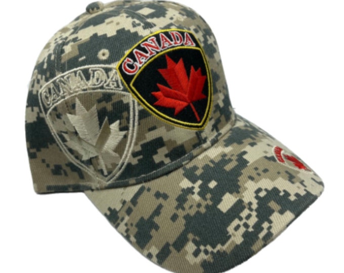 Canada Country Flag Red Maple Leaf Forest Camouflage Embossed Hat Cap