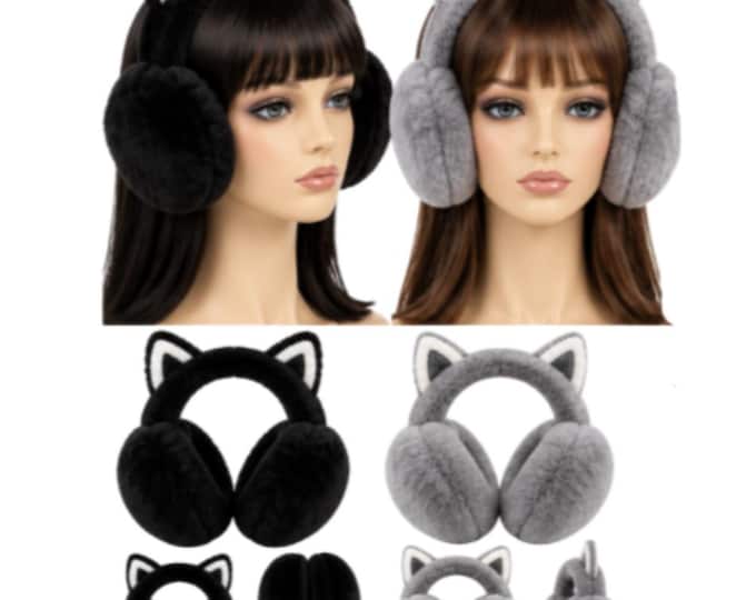 Women Kid Foldable Ear Muffs Lovely Cute Cat Ears Winter Head Band Warmer