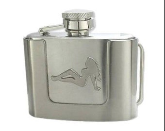 MUD FLAP SEXY naked woman trucker girl buckle 2 oz flask belt buckle