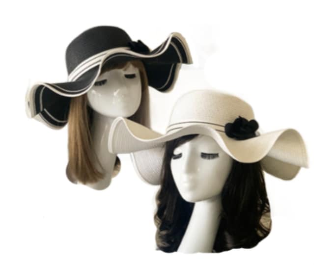 Women Brim Straw Derby Hat Sun Floppy Wide Brim With Ribbon Folding Beach