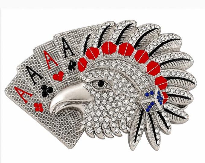 Rhinestone Wild Indian Bald Eagle Falcon Belt Buckle