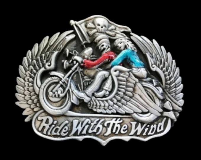 Motorcycles Ride With The Wind Skull Man & Woman Biker Belts Buckles