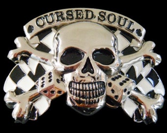 Belt Buckle Cursed Soul Skull Crossbones Checkers Dices Belts & Buckles