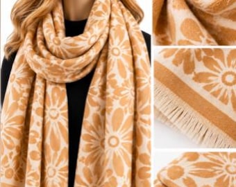 Ladies Double Sided Floral Pattern Scarf Evening Shawl Warm Winter Scarves