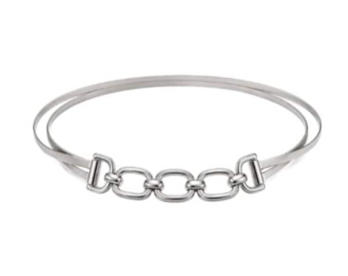 Women’s Silver Stretch Waist Double Circle Buckle Elastic Metal Belt