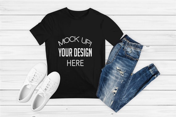 Bella Canvas 3001 Mockup Black Tshirt Mockup Tshirt Flat Lay Etsy