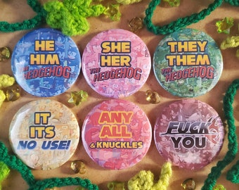 Sonic the Hedgehog Pronoun Buttons! Be your true Hedgehog self!