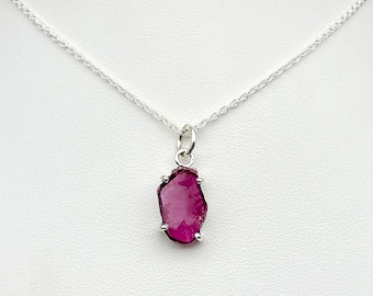 Watermelon Tourmaline Slice pendant in Sterling Silver 925