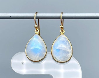 Orecchini Pendenti A Goccia Con Pietra Di Luna Blu Naturale, Fatti A Mano In India, Regalo Portafortuna Giugno