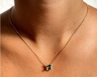 Gouden ketting van groene toermalijn en natuurlijke diamanten in 18 kt (750) geelgoud