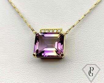 Geelgouden ketting met ametrien en natuurlijke diamanten van 18 kt 750