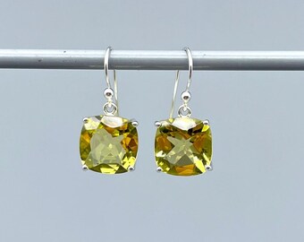 Lemon Quartz Cushion cut earrings in 925 Silver