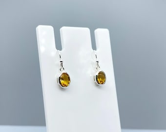 Natural Citrine earrings 8x6 mm, Sterling Silver 925, Drop, Dangle earrings