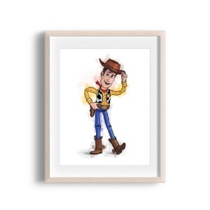 Disney Toy Story Woody Watercolour Effect Wall Art Print Decor Nursery Bedroom Personalised gift Poster Children Kids Pixar