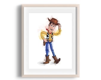 Disney Toy Story Woody Watercolour Effect Wall Art Print Decor Nursery Bedroom Personalised gift Poster Children Kids Pixar