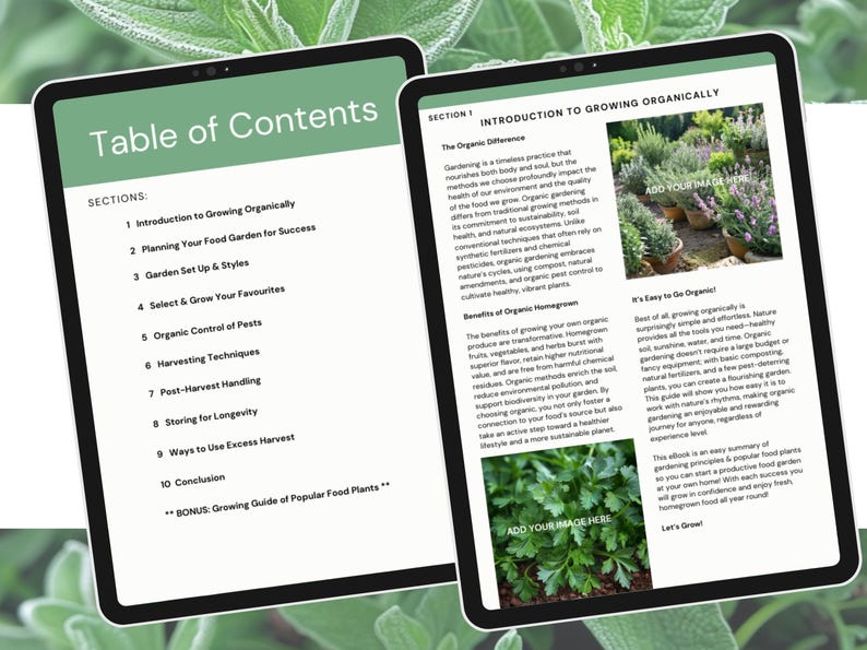 e book contents, gardening principles, garden set up