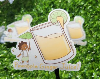 Transparent Waterproof Vinyl Sticker - Pineapple Ginger Juice