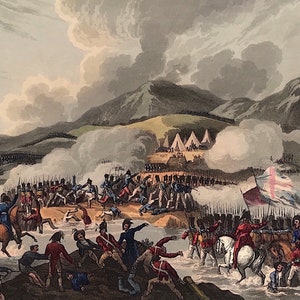 Battle of the Bidassoa 1813 Military Print Peninsular War Jenkins Martial Achievements of Great Britain hand coloured aquatint