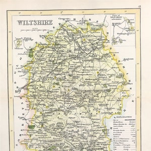 Mapa de Wiltshire, pequeño, fino y detallado, listo para montar y enmarcar, regalo o presente, coloreado a mano, original victoriano, grabado en 1840