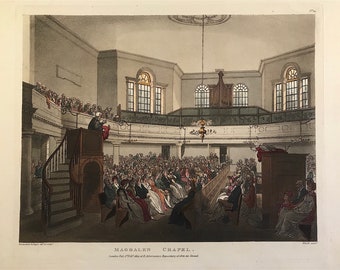 Original Print of The Magdalen Chapel London 1809 Thomas Rowlandson & Augustus Pugin from Ackermann's Microcosm of London