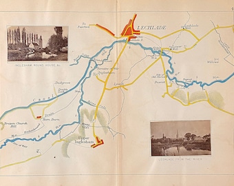 Mapa antiguo del río Támesis, de Inglesham a Lechlade, c. 1885
