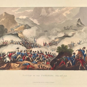 Battle of the Pyrenees Peninsular War 1813 history from Jenkins Martial Achievements exceptional hand coloured print and history