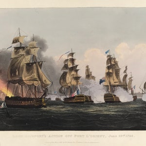 Maritime Print Lord Bridport Defeat of the French from Jenkins Naval Achievements of Great Britain with exceptional hand colour 1795