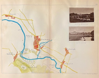 River Thames Map 13 by by Henry W. Taunt c1885 from Burcott to Little Wittenham on to Dorchester and Shillingford a 130 year old antique map