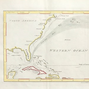 Gulf Stream or Florida Stream 1804 rare map Chart of the supposed Course original Published Naval Chronicle 1804 map collectors gift