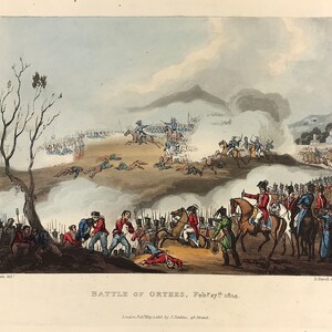 1814 Military Battle of Orthes Peninsular War from Jenkins Martial Achievements of Great Britain exceptional hand coloured aquatint print