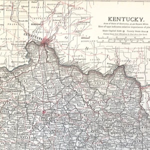 1901 Kentucky State Map Louiseville Lexington Frankfort Kentucky Derby Churchill Downs original atlas print litho colour antique gift idea