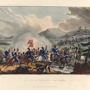 Peninsular War Battle of Morales 1813 Jenkins Martial Achievements of Great Britain, exceptional hand coloured aquatint print