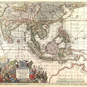 map of Asia India Orientalis by Seutter Indian Ocean and AustraliaMatthaus Seutter c1730 original with fine hand colour antique map