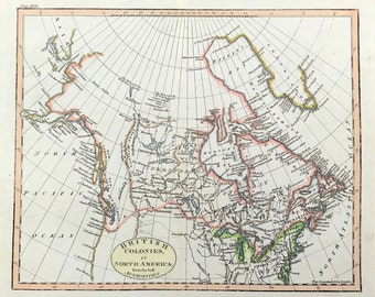 Antique Map British Colonies of North America, 1802 Hand-Colored Copper Engraving