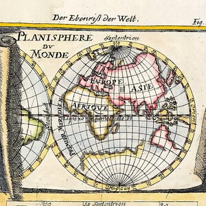 Alain Mallet Map of Planisphere Du Monde and France 1683 Original copperplate engraved hand colour collectors map over 330 yeats pld!