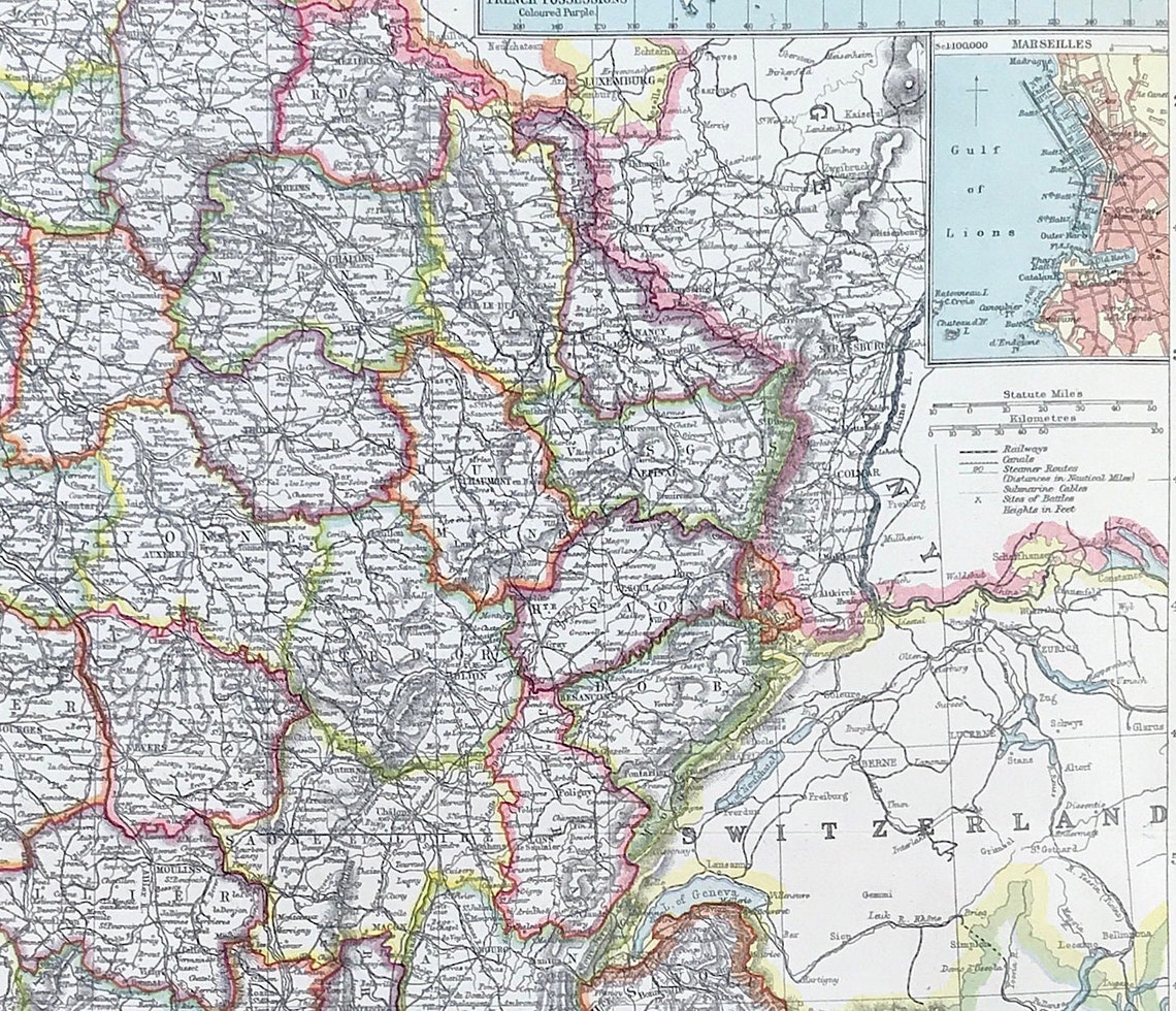 Map of Eastern France C1906 for the Harmsworth Universal Atlas | Etsy