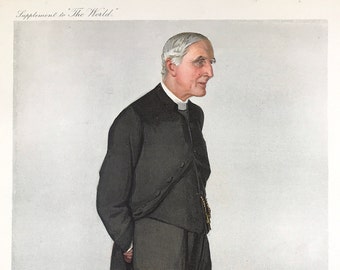 Large wall print of The Rev Joseph Wood for "The World" Rare print by Spy artist for Vanity Fair caricatures, coloured chromolithograph