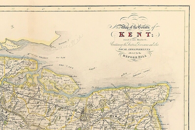 Map of KENT fine details of Kent county England Antique Etsy
