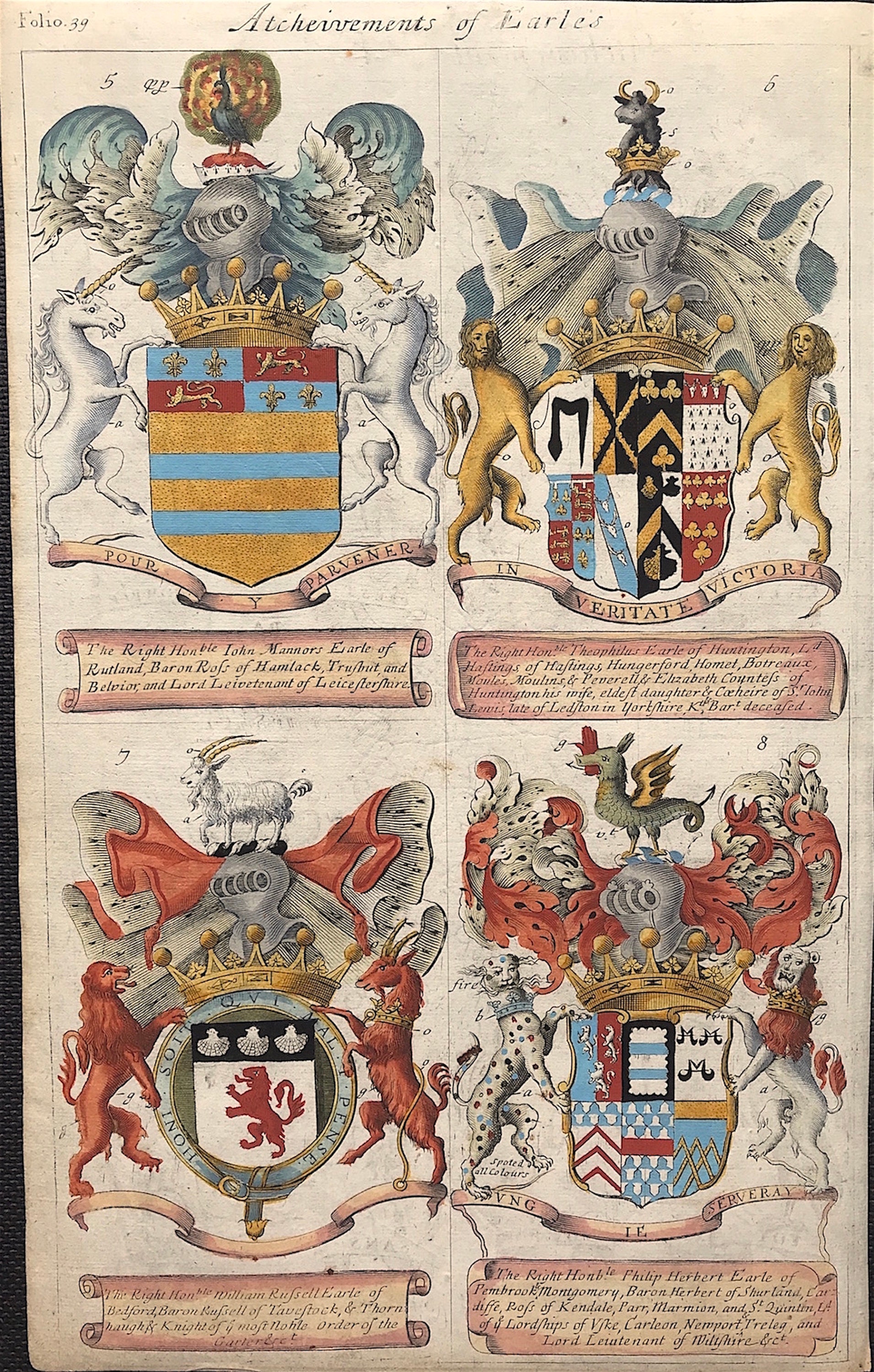 4 Antique Woodcut Engraved Coats of Arms c1677 Achievements | Etsy