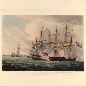 French Fleet destruction in Basque Roads for Jenkins Naval Achievements exceptional hand colored 1809 Navy Interest Maritime